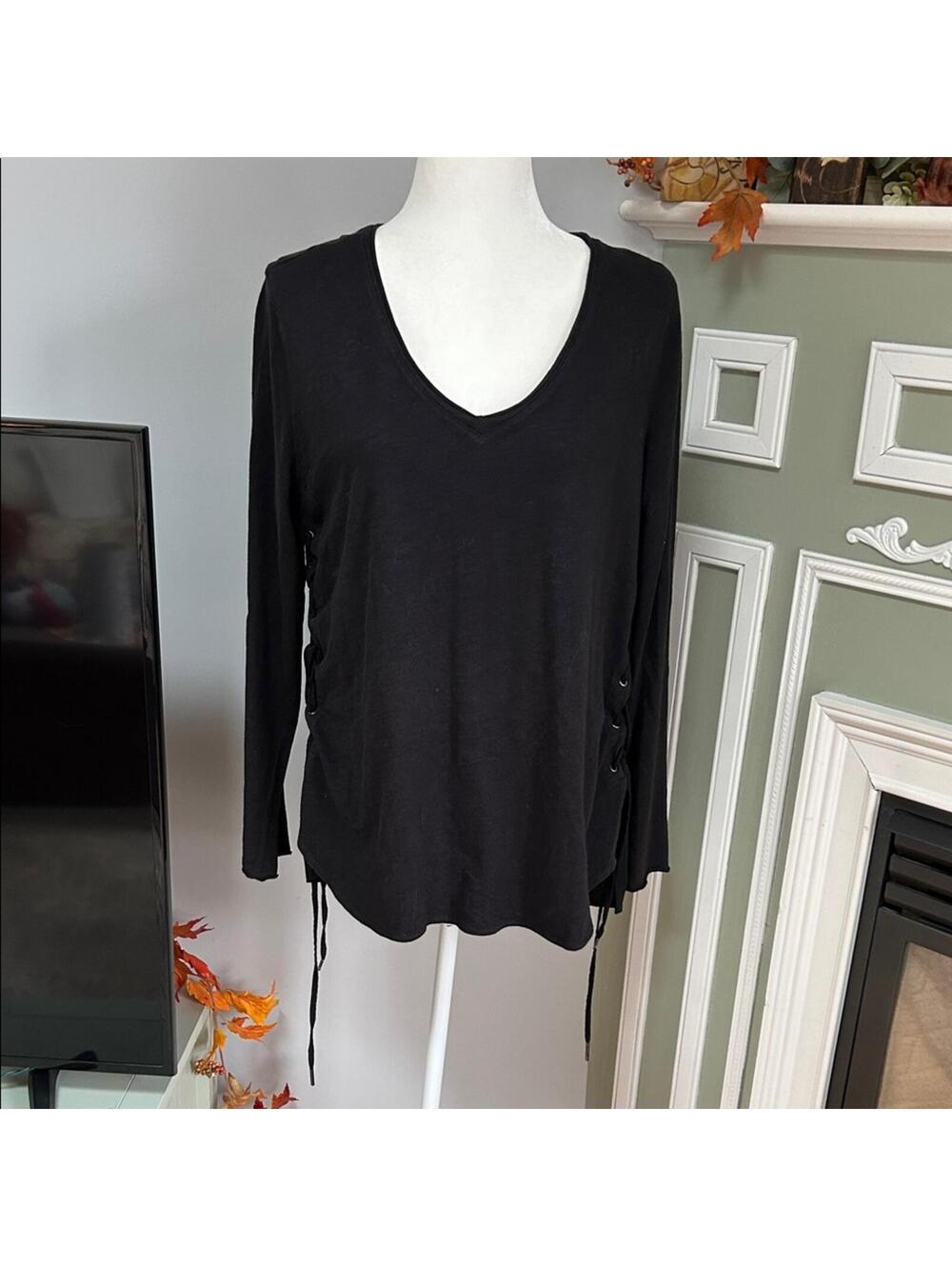 Blank NYC Black Lace-Up Long Sleeve Top